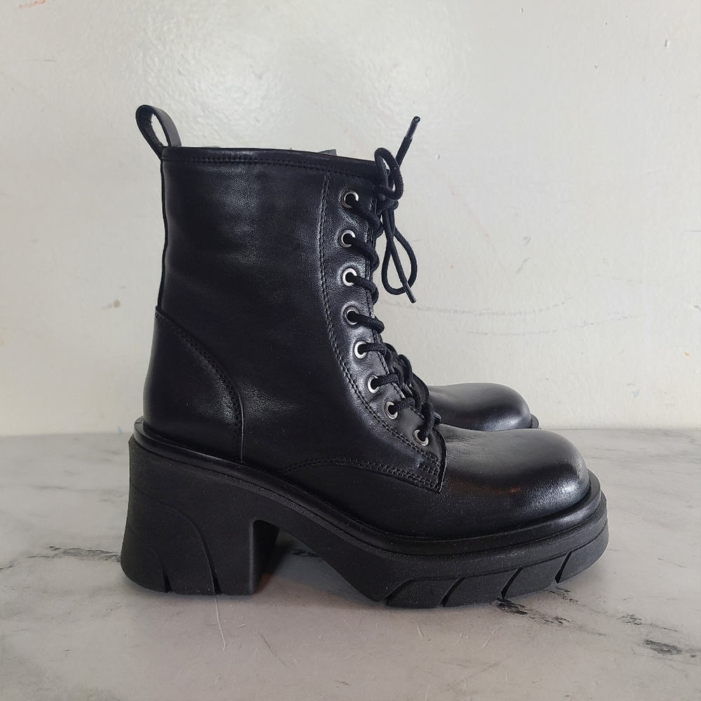 Steve Madden Dax Black Leather Boots 9 New With Box